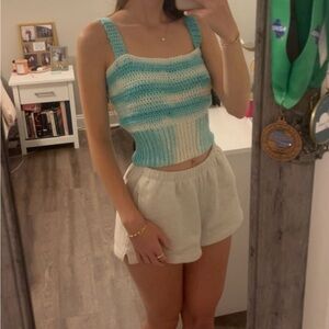 Handmade striped teal crochet tank